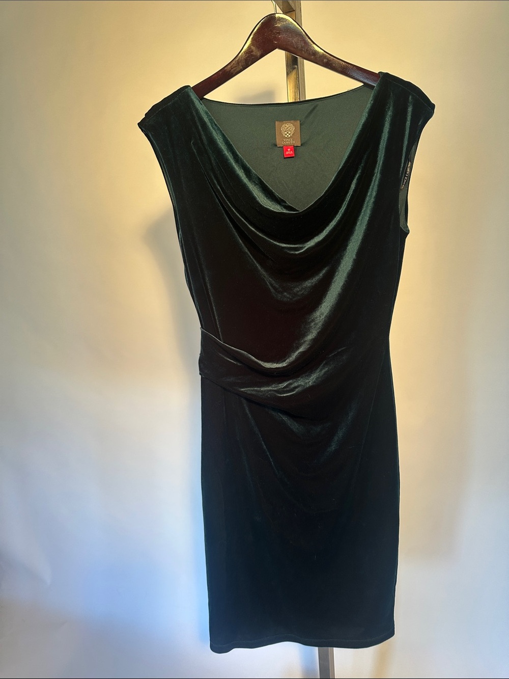 Vince Camuto Sleeveless Velvet Draped Sheath Dress - Dark Green size 10